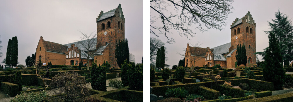 To billeder af kirke - fra forskellige vinkler