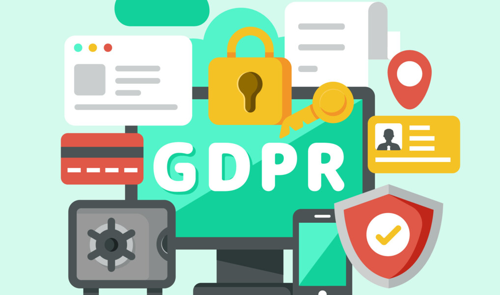 EU flaget med teksten GDPR i centrum af stjerne-kransen