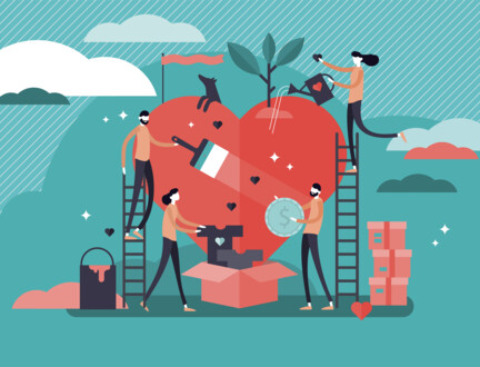 Grafisk tegning af hjerte og mennesker